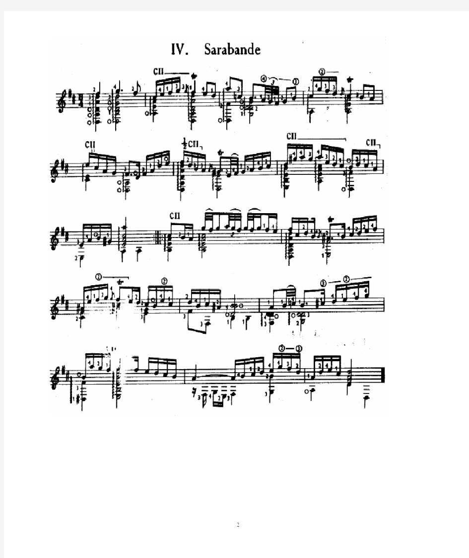 巴赫作品《萨拉邦德舞曲》Sarabande,BWV1007;J. S.Bach古典吉他谱