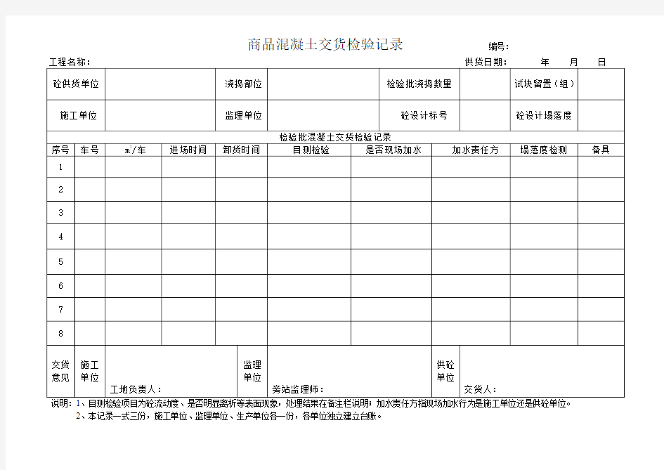 混凝土交货检验记录