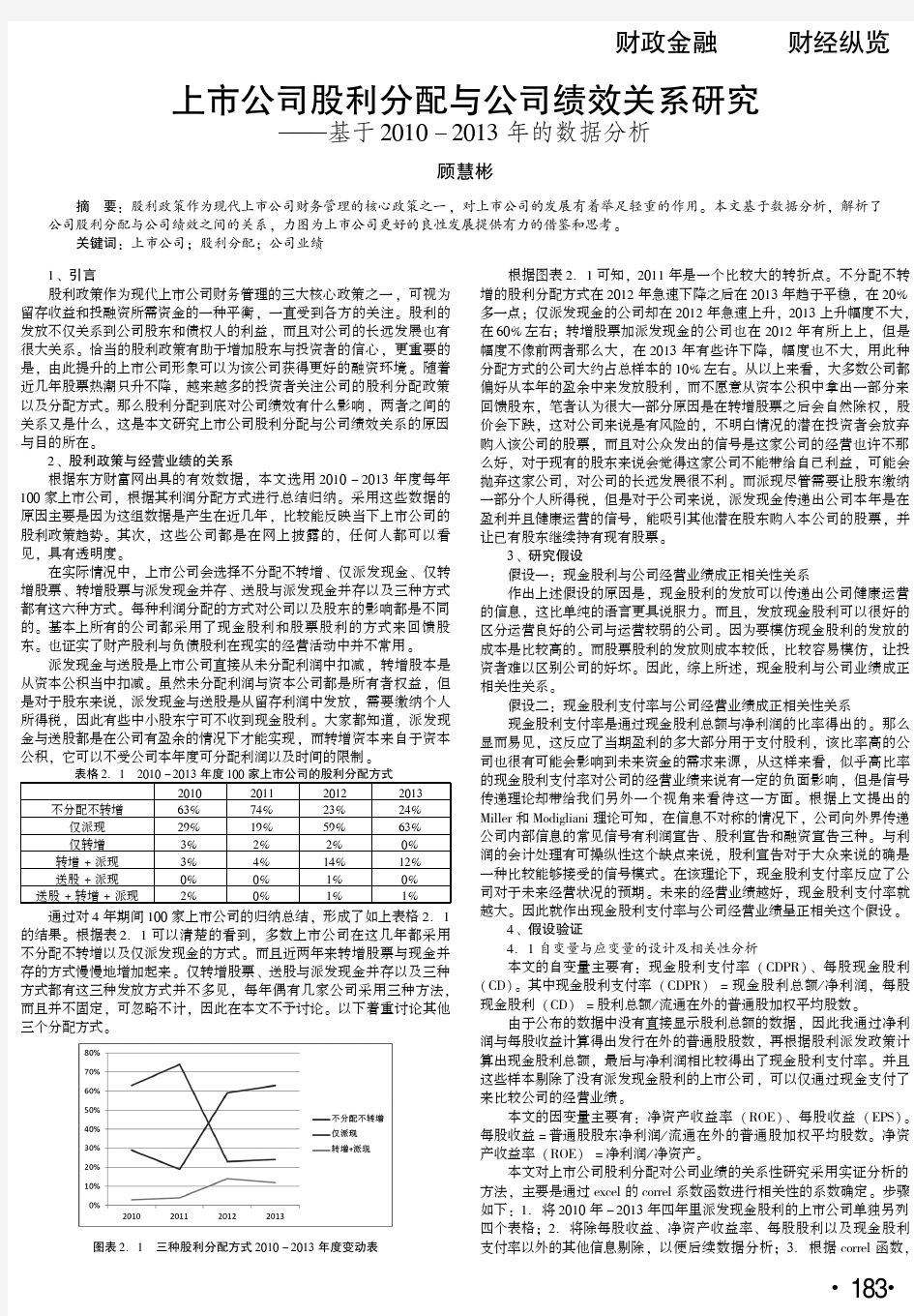 上市公司股利分配与公司绩效关系研究--基于2010-2013年的数据分析