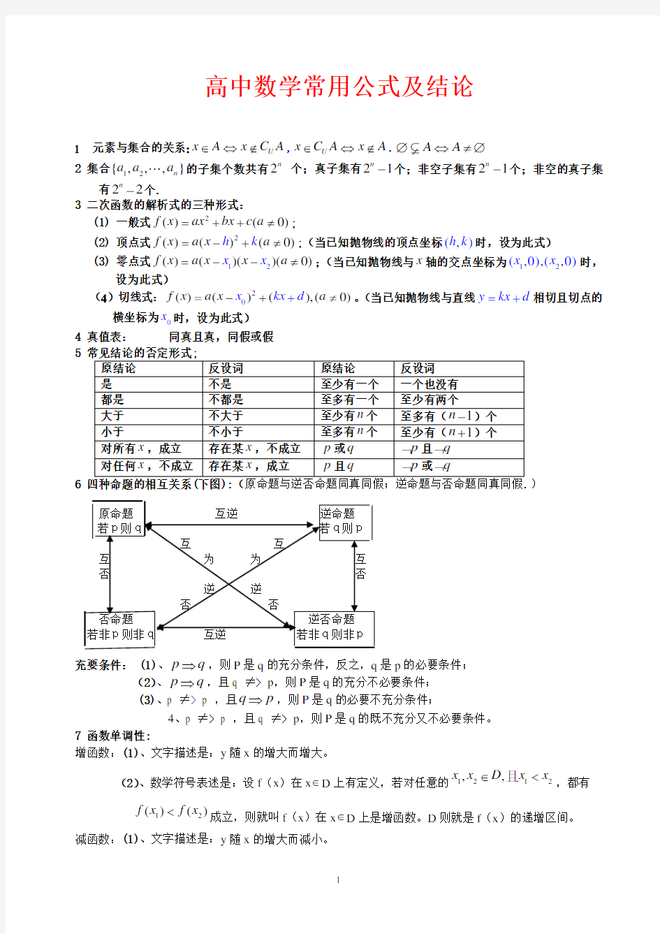 高中数学常用公式-精简版