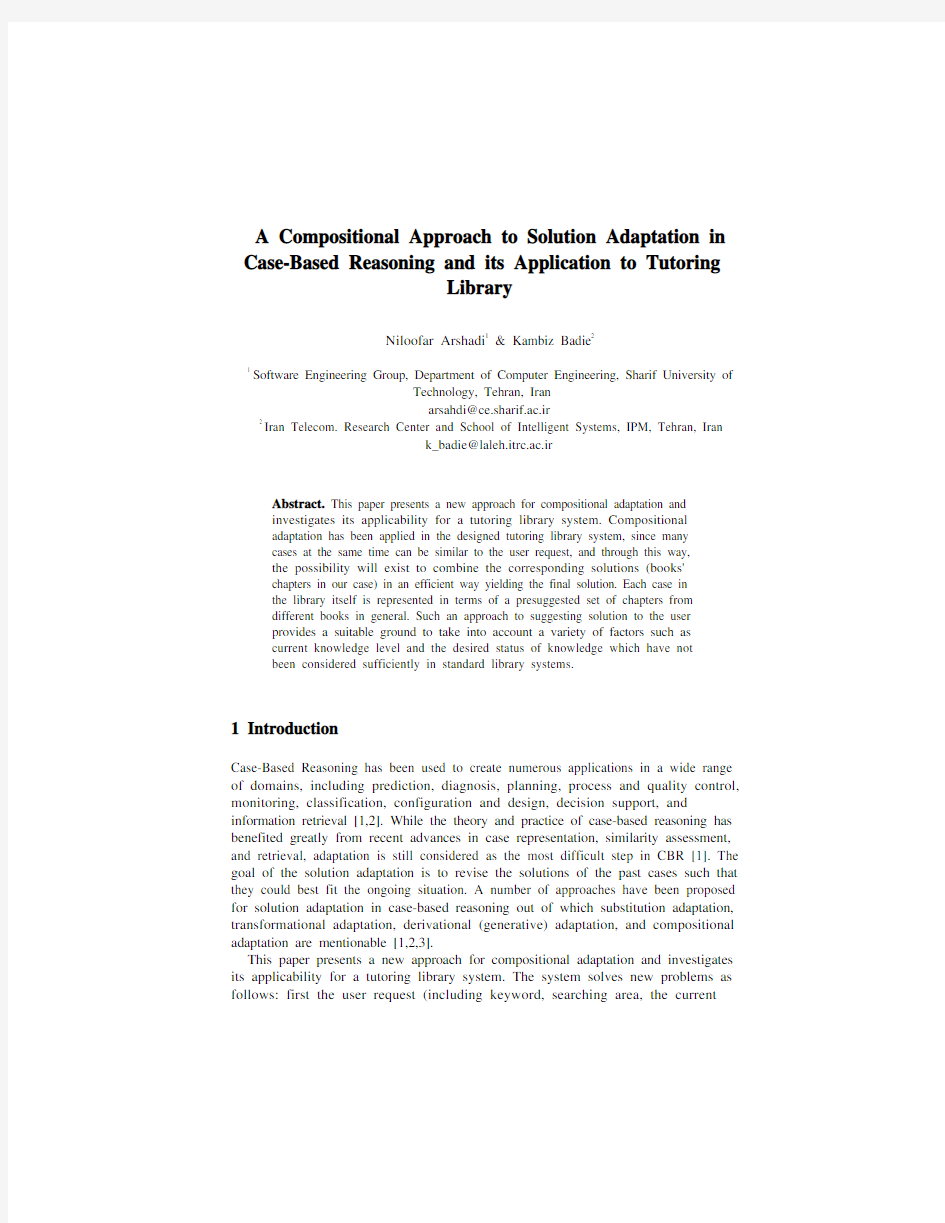 A Compositional Approach to Solution Adaptation in Case-based Reasoning and its Application