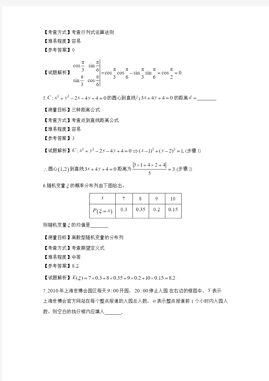 2010年上海高考数学理科卷带详解