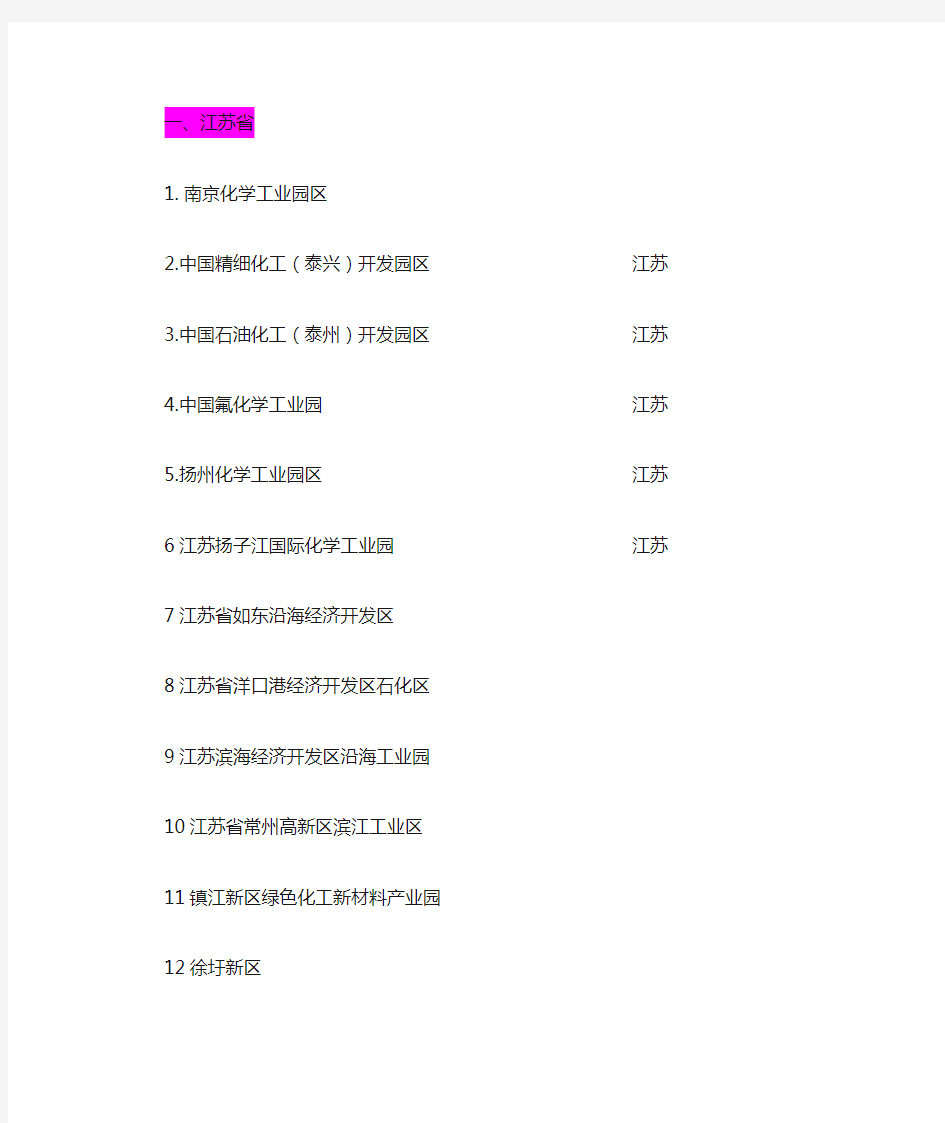 各个省份的化工园区