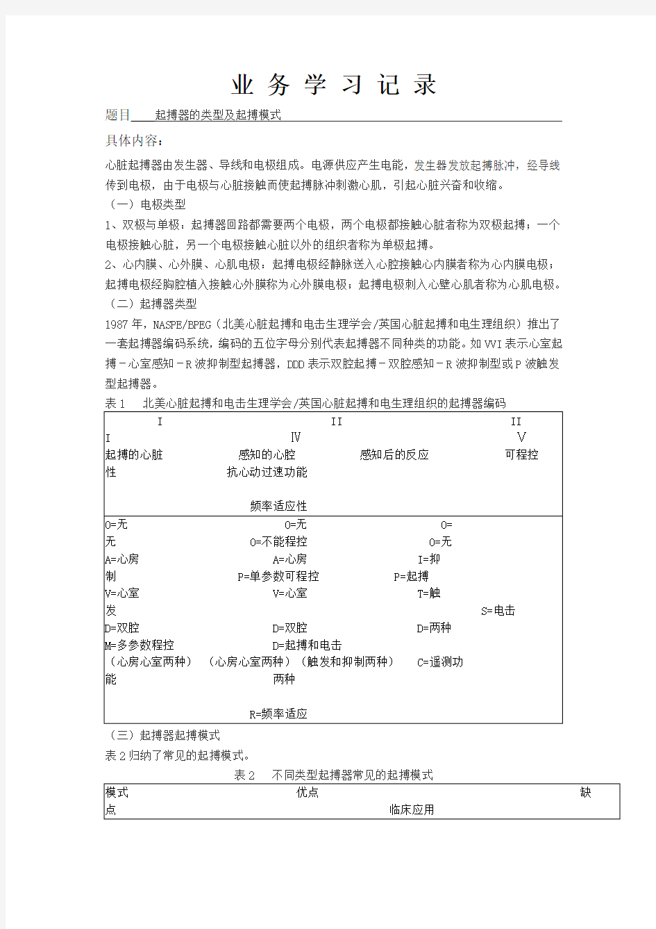 业务学习起搏器的类型及起搏模式