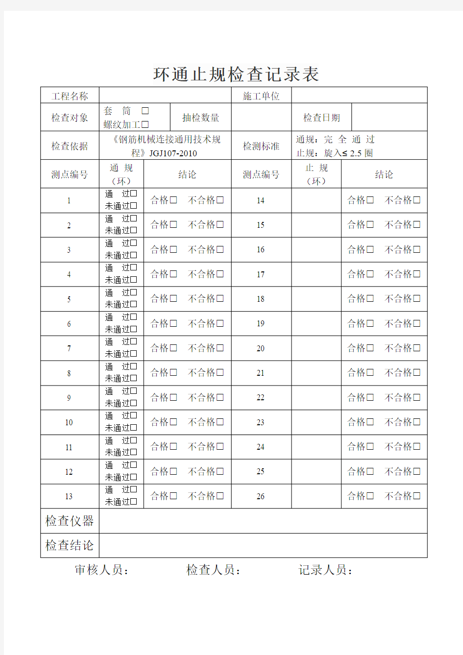 通止规、环通止规检查记录表