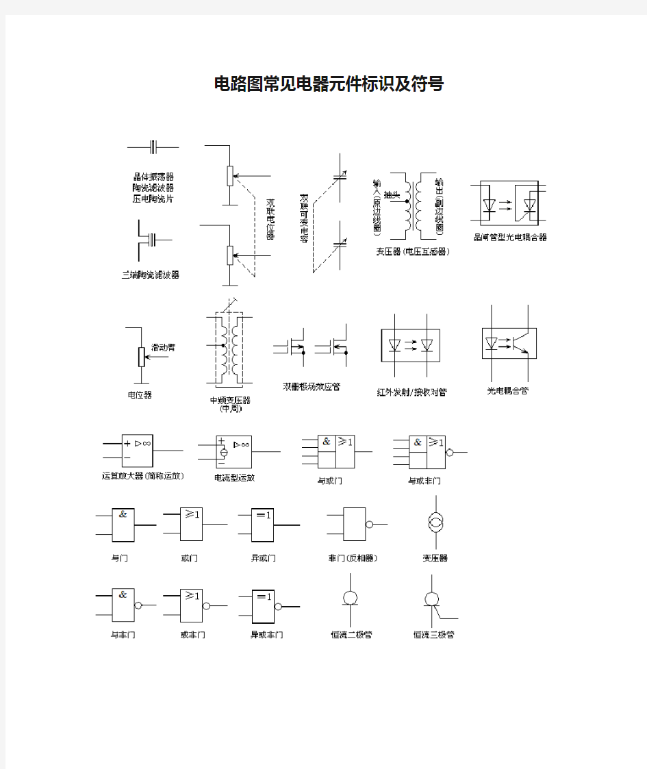 电路图常见电器元件标识及符号