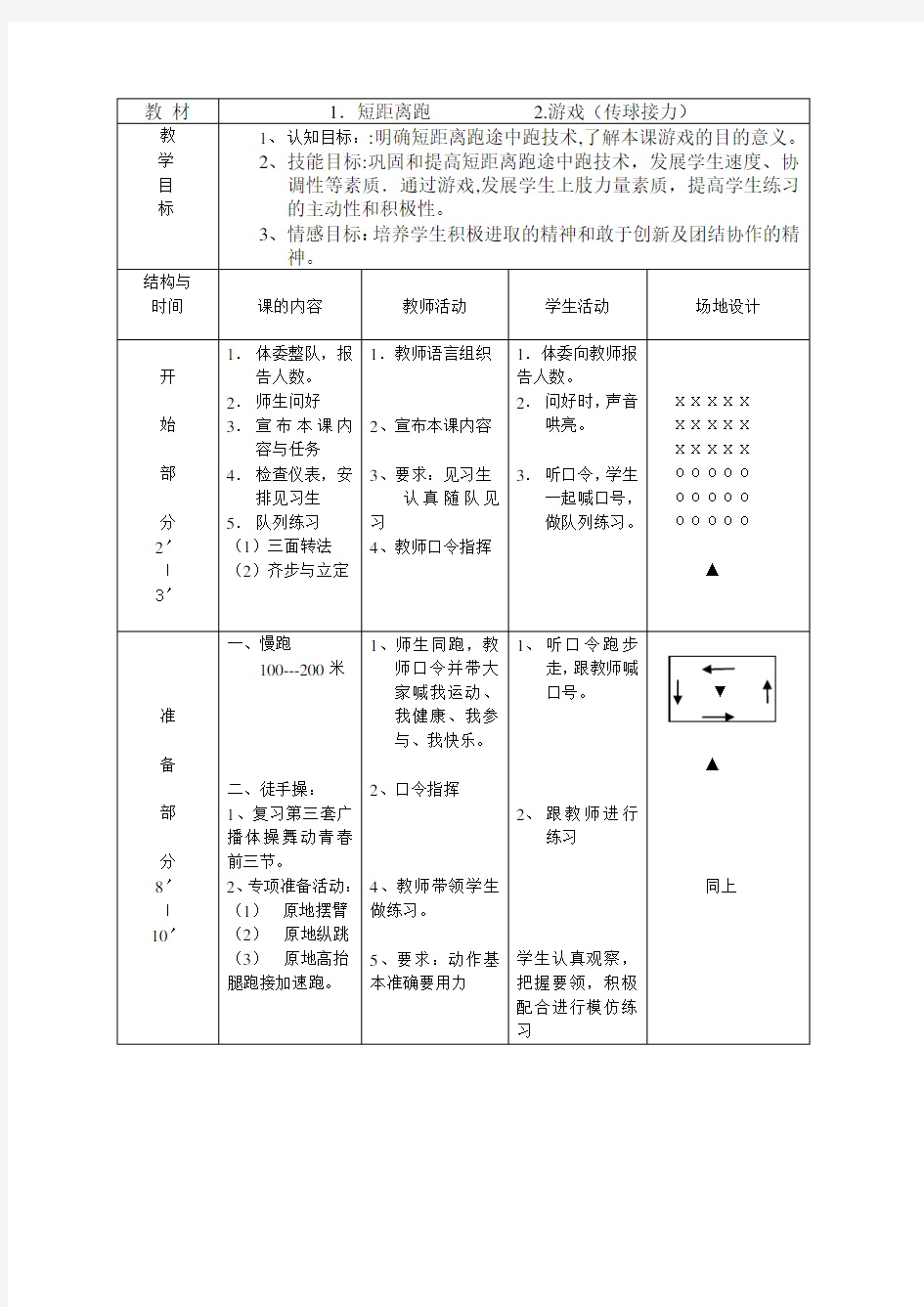 短距离跑教案