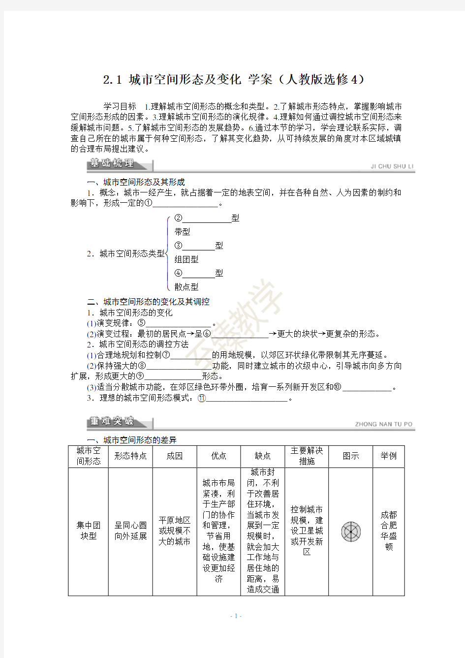 高中地理选修4学案 2.1 城市空间形态及变化