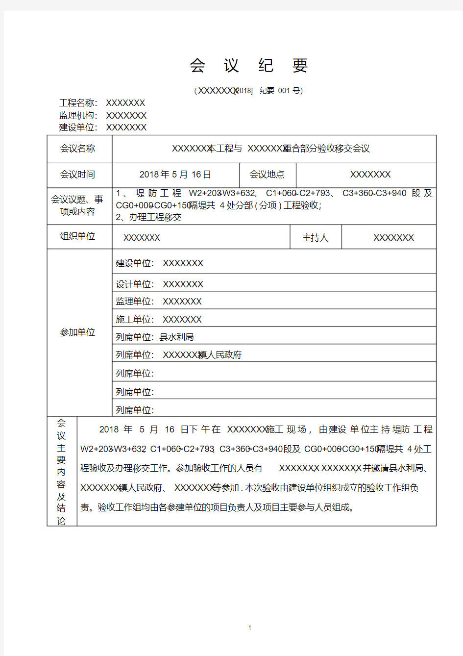 竣工验收会议纪要格式