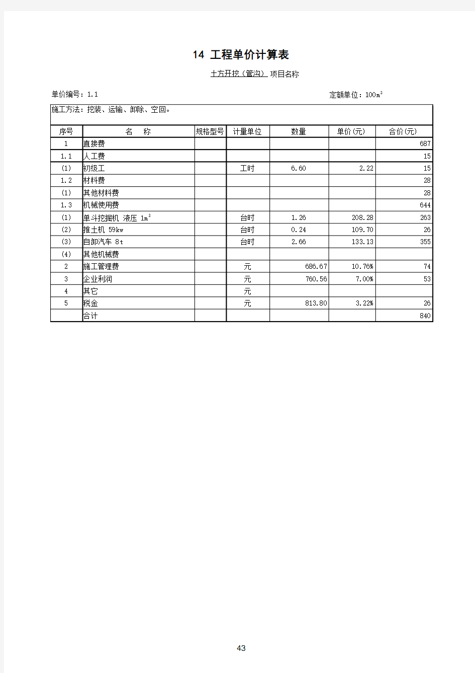 工程单价计算表(xls页)