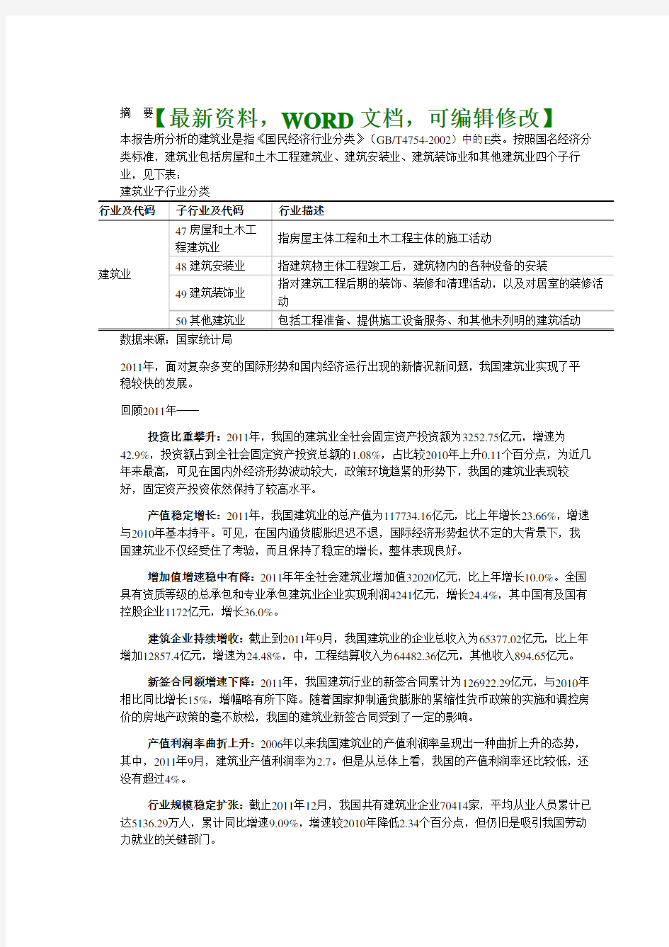 建筑行业分析研究报告