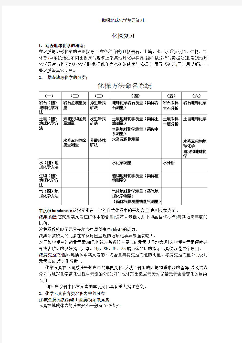 勘探地球化学复习资料