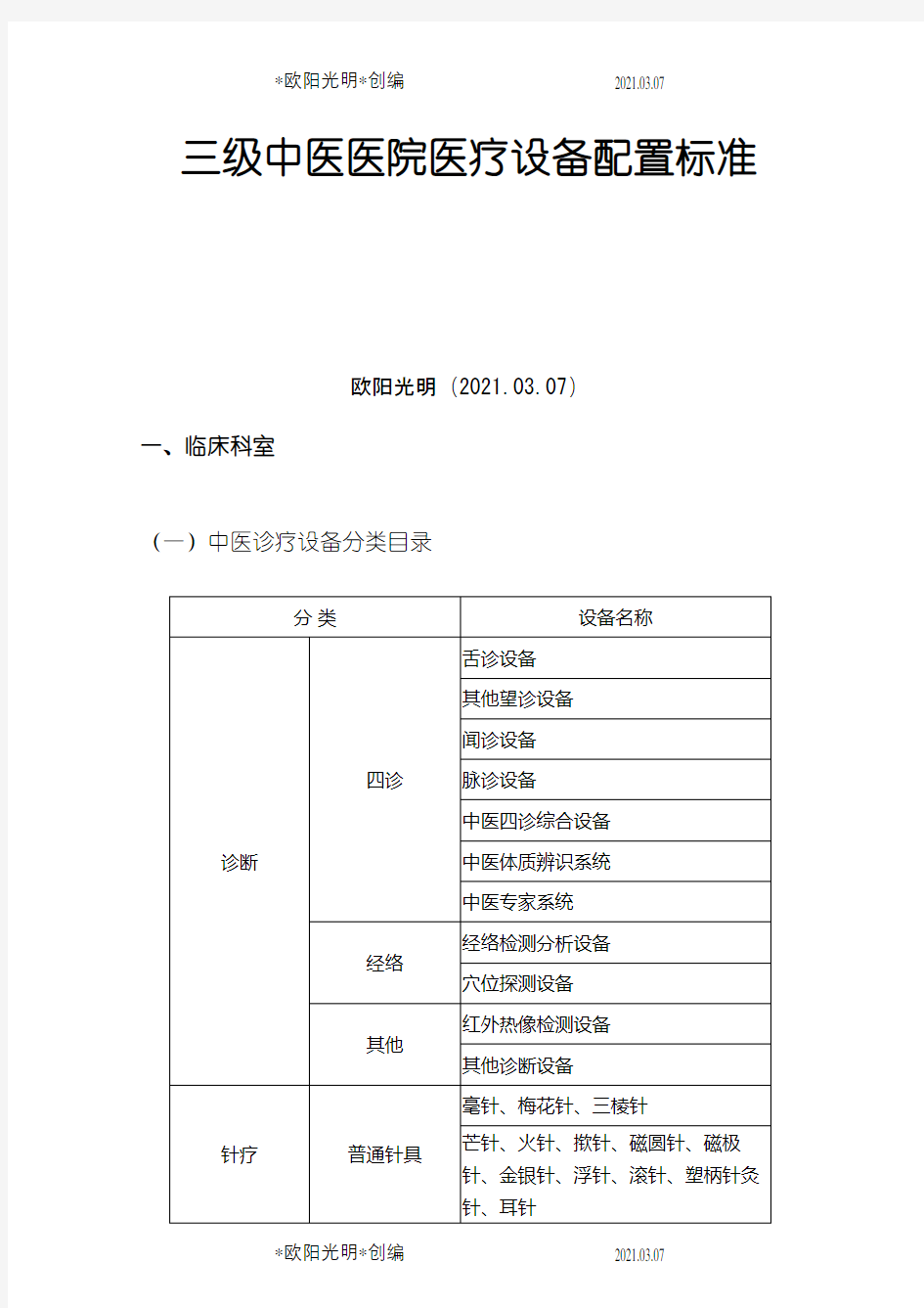 三甲科室配置标准之欧阳光明创编