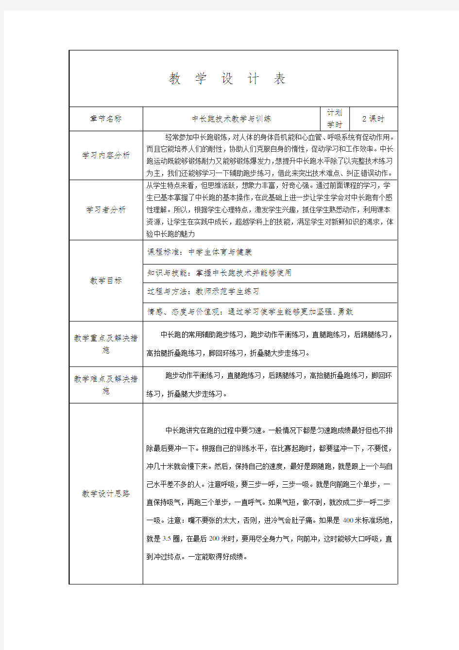 中长跑技术教学与训练