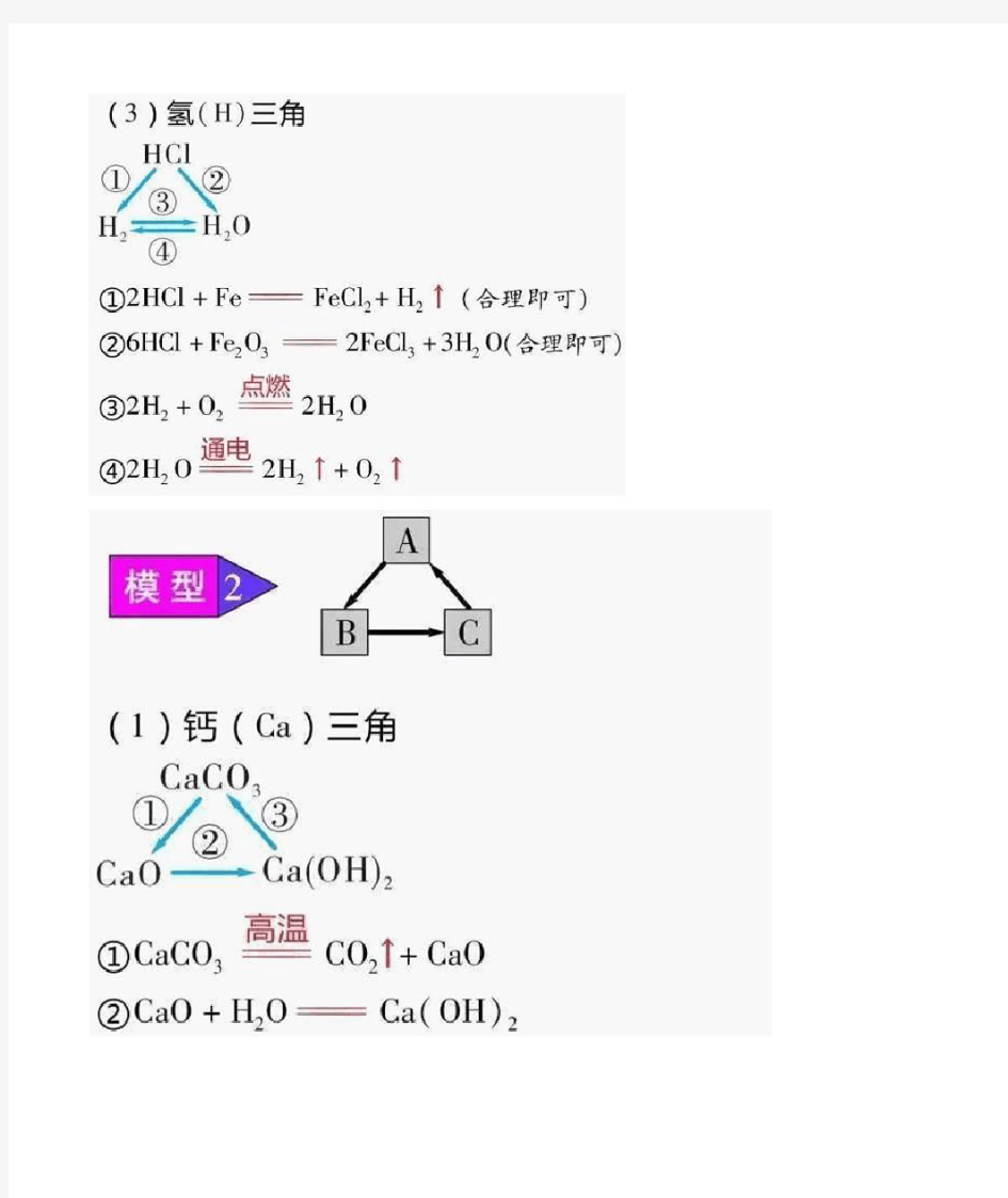 初中化学物质转化三角模型化学方程式实例