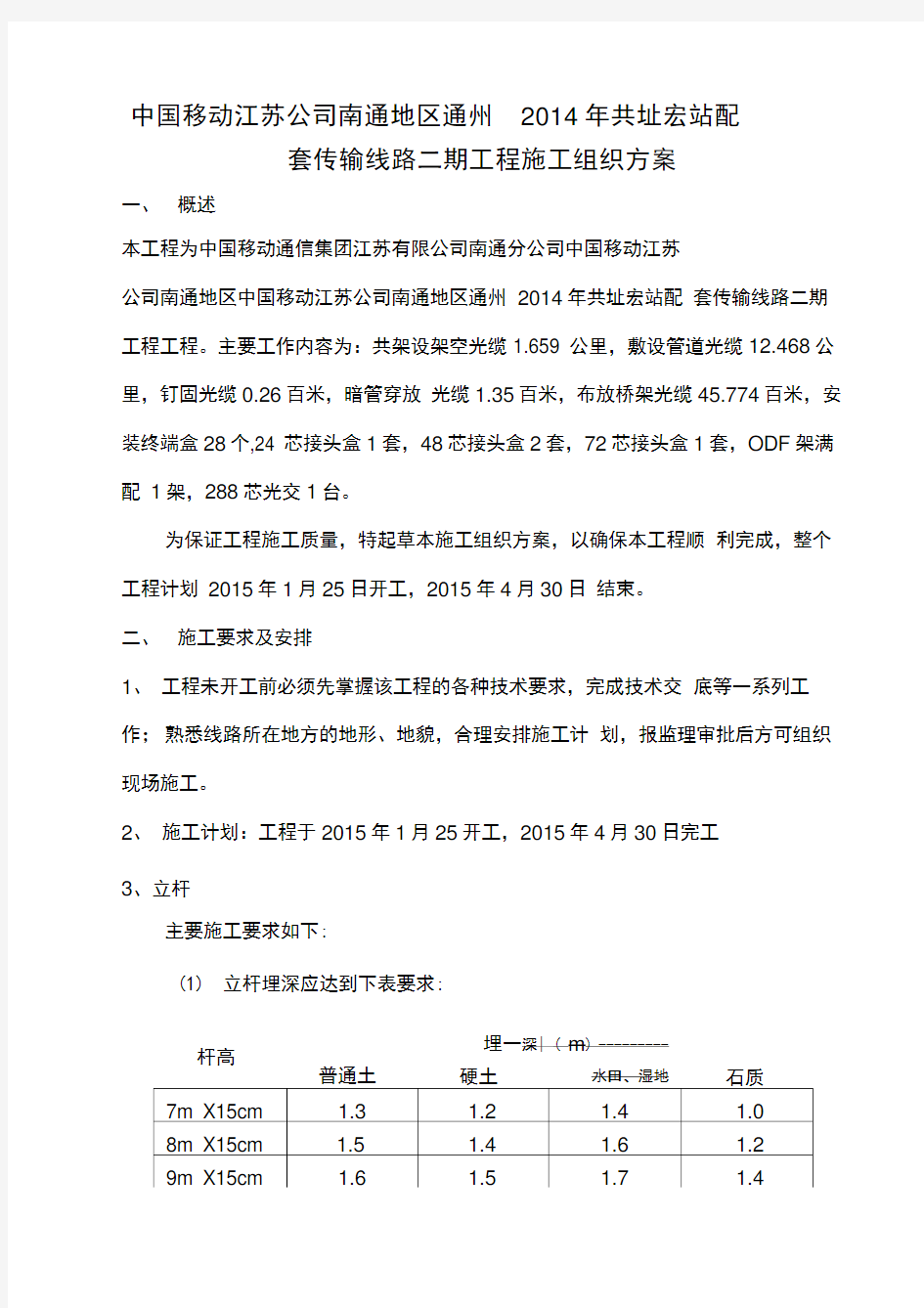 通信线路工程施工组织设计方案