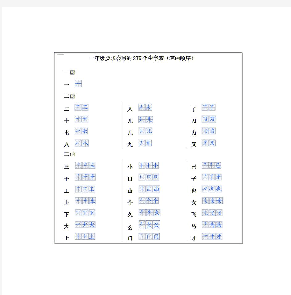 一二年级生字规范书写笔画、笔顺表