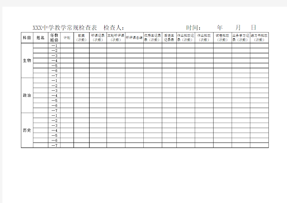 中学教学常规检查表