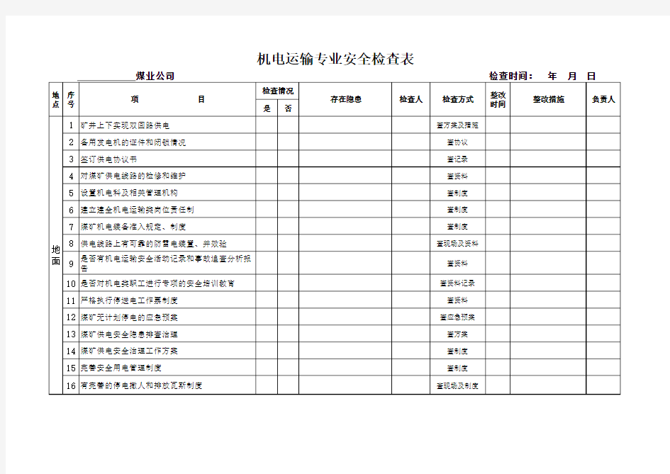 机电运输专项检查表(修订)