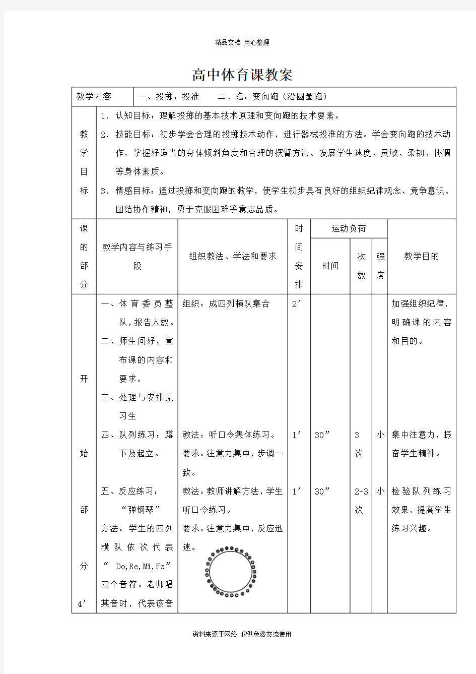 最新高中体育课教案三种格式