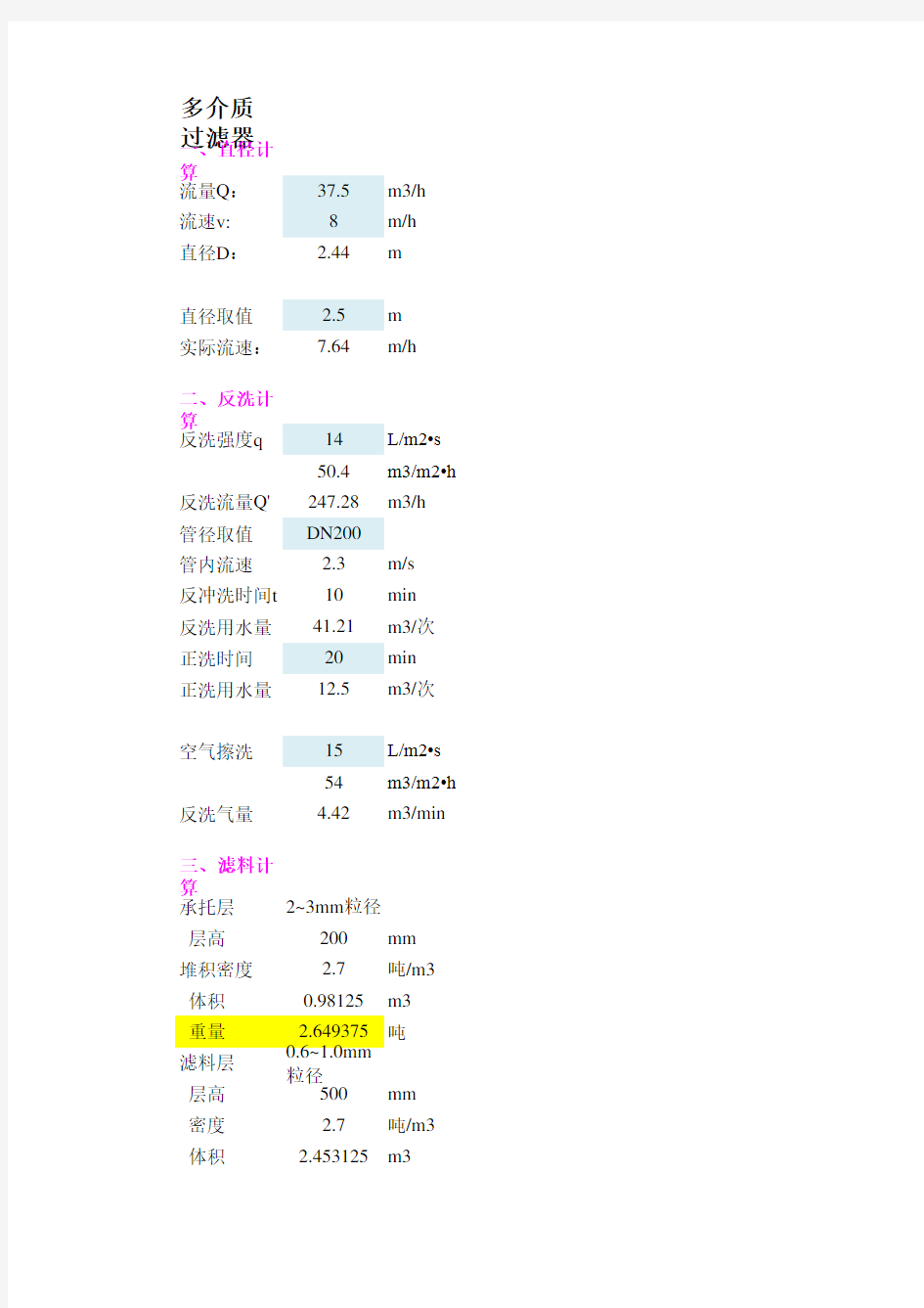 多介质过滤器计算书