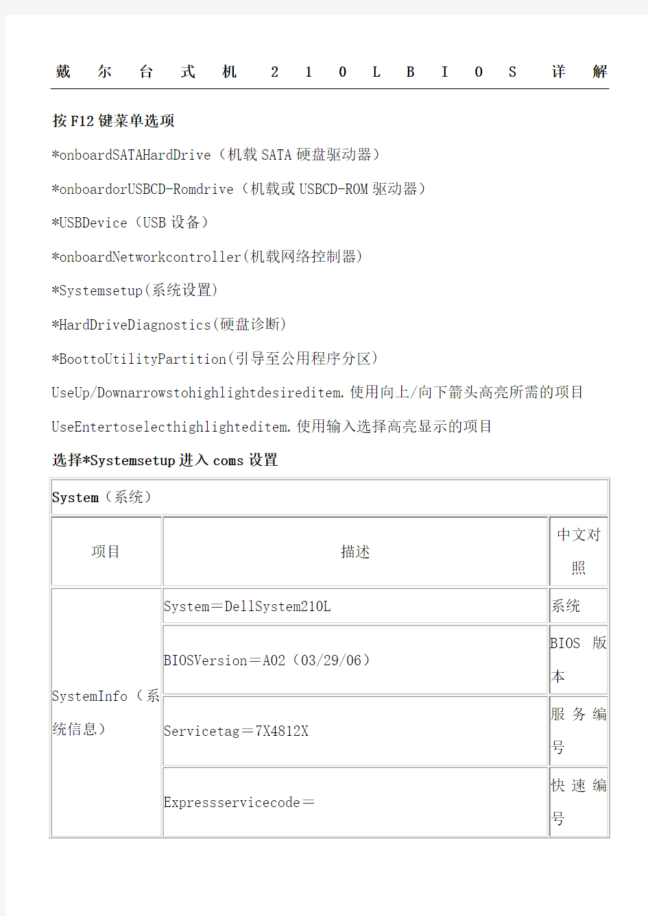 戴尔台式机 BIOS详解