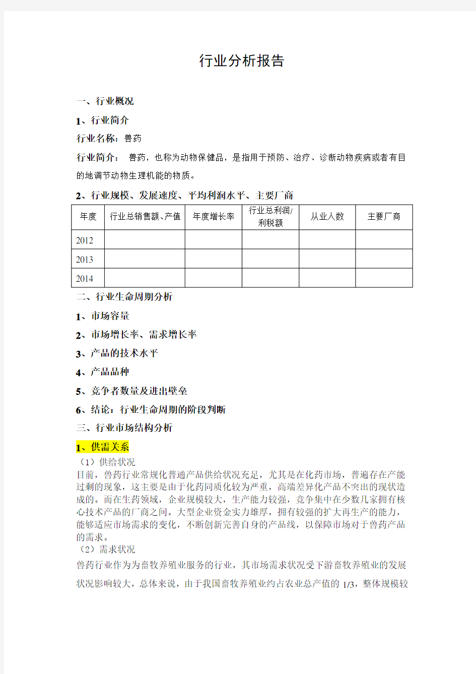 兽药行业分析报告