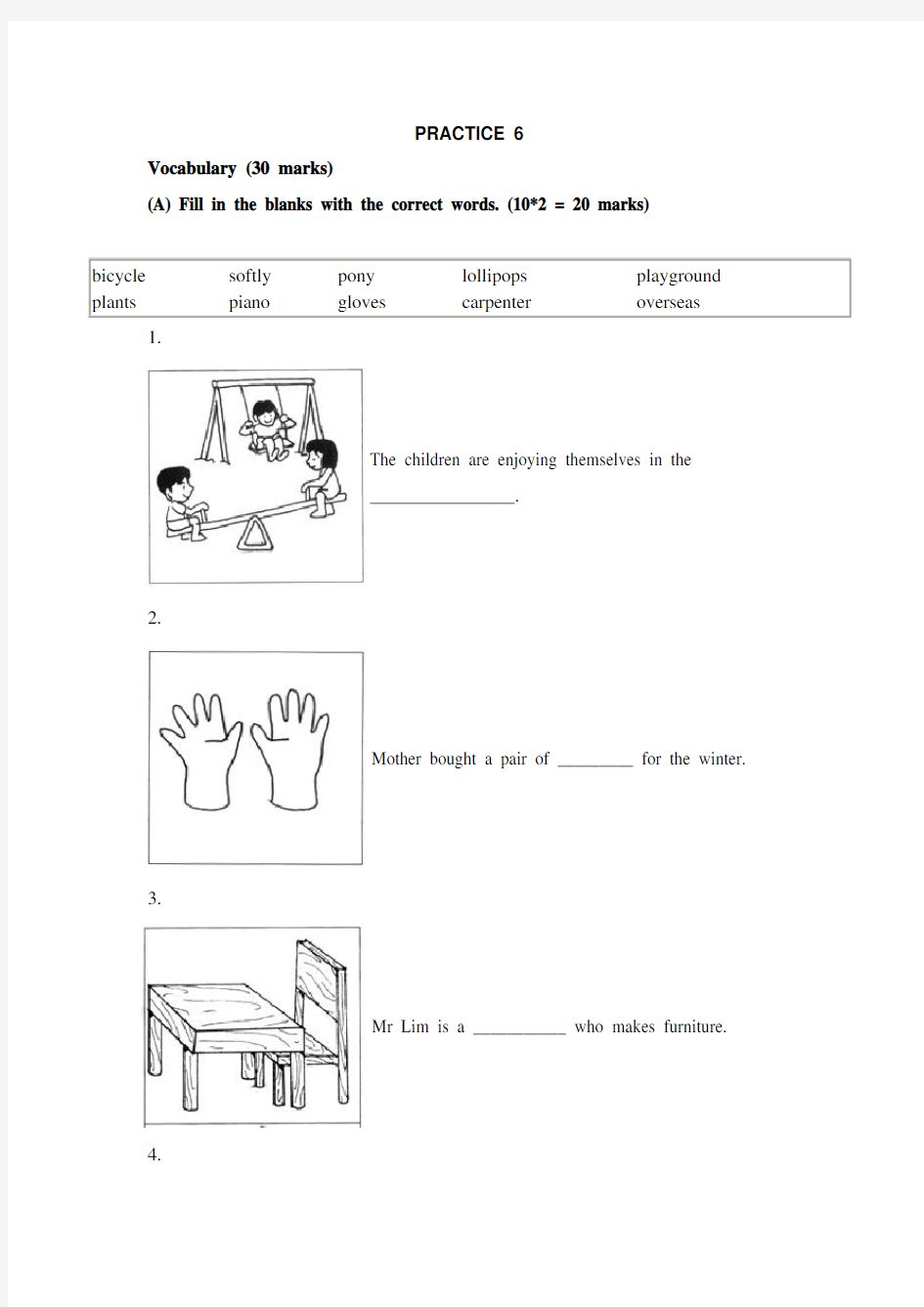 新加坡小学一年级英语试及答案PRACTICE 6