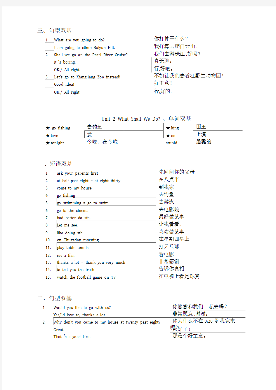 广州版小学六年级英语上册每单元要点