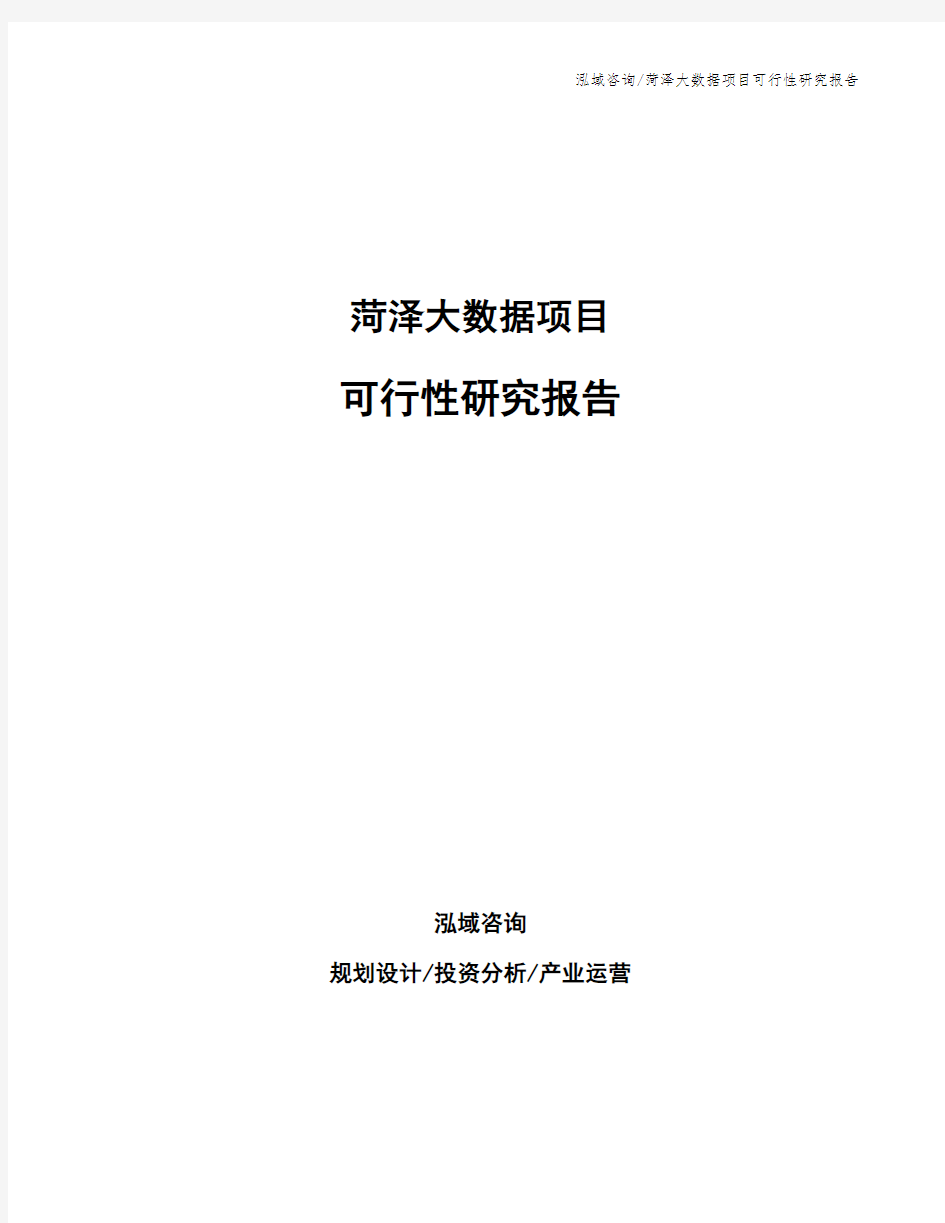 菏泽大数据项目可行性研究报告