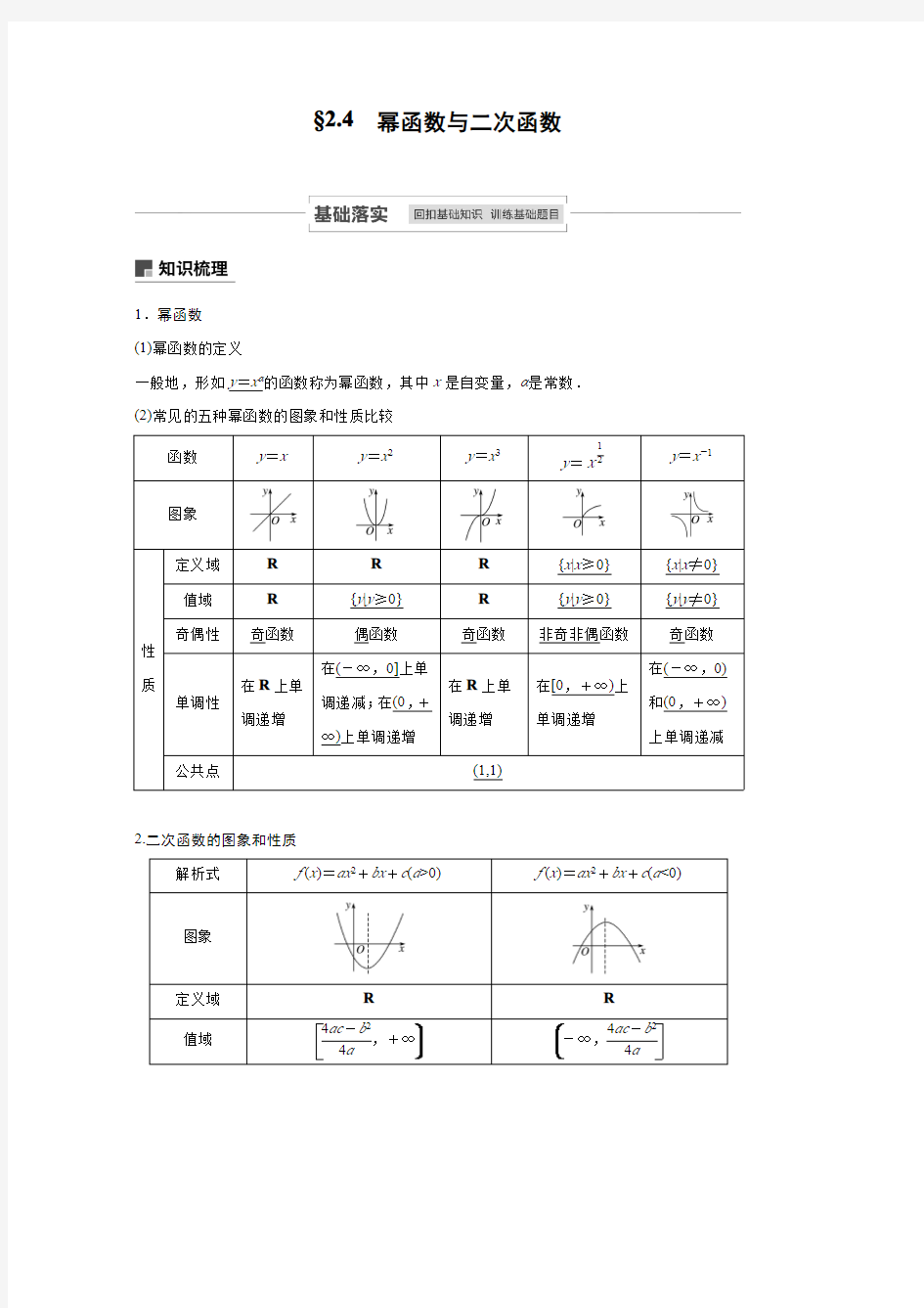 高一数学幂函数与二次函数