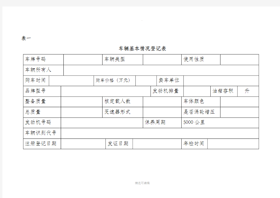 车辆基本情况登记表车辆使用用车登记表