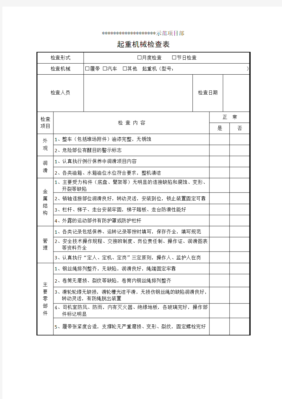 起重机械检查表