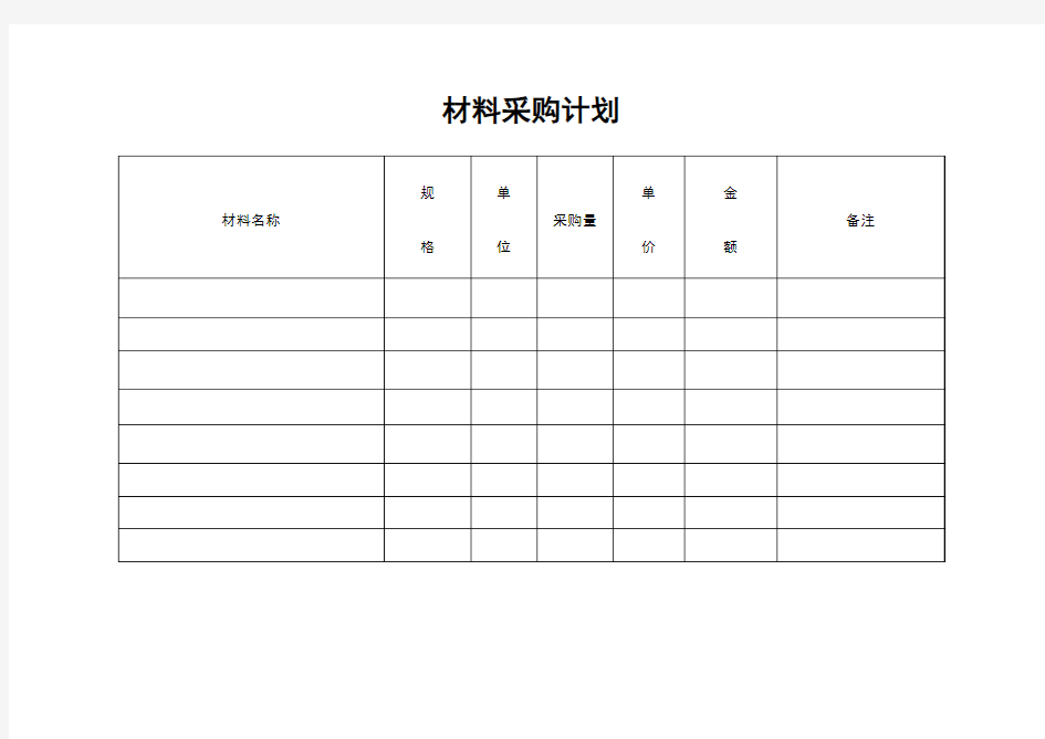 材料采购计划表格