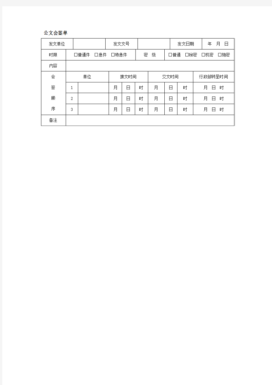 公文会签单格式