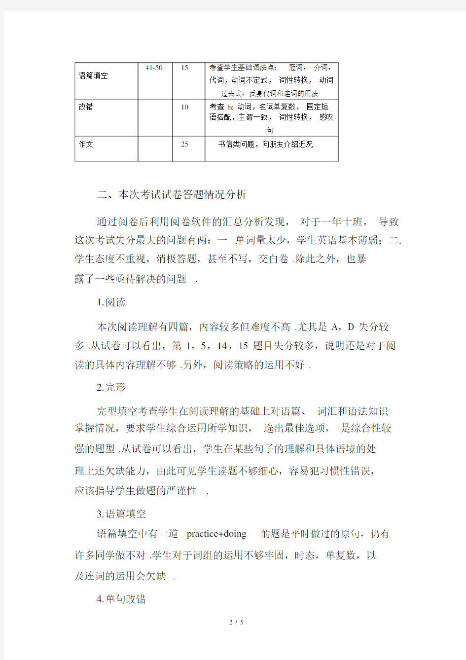 最新高中高一英语第一次月考试卷分析.docx