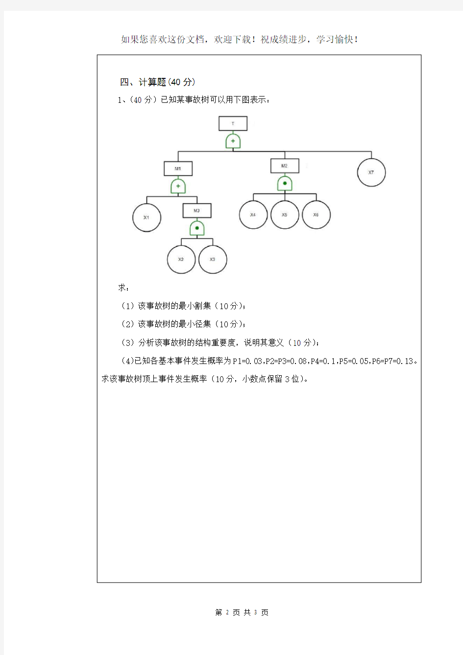 武汉科技大学806 安全系统工程-2019(A卷)