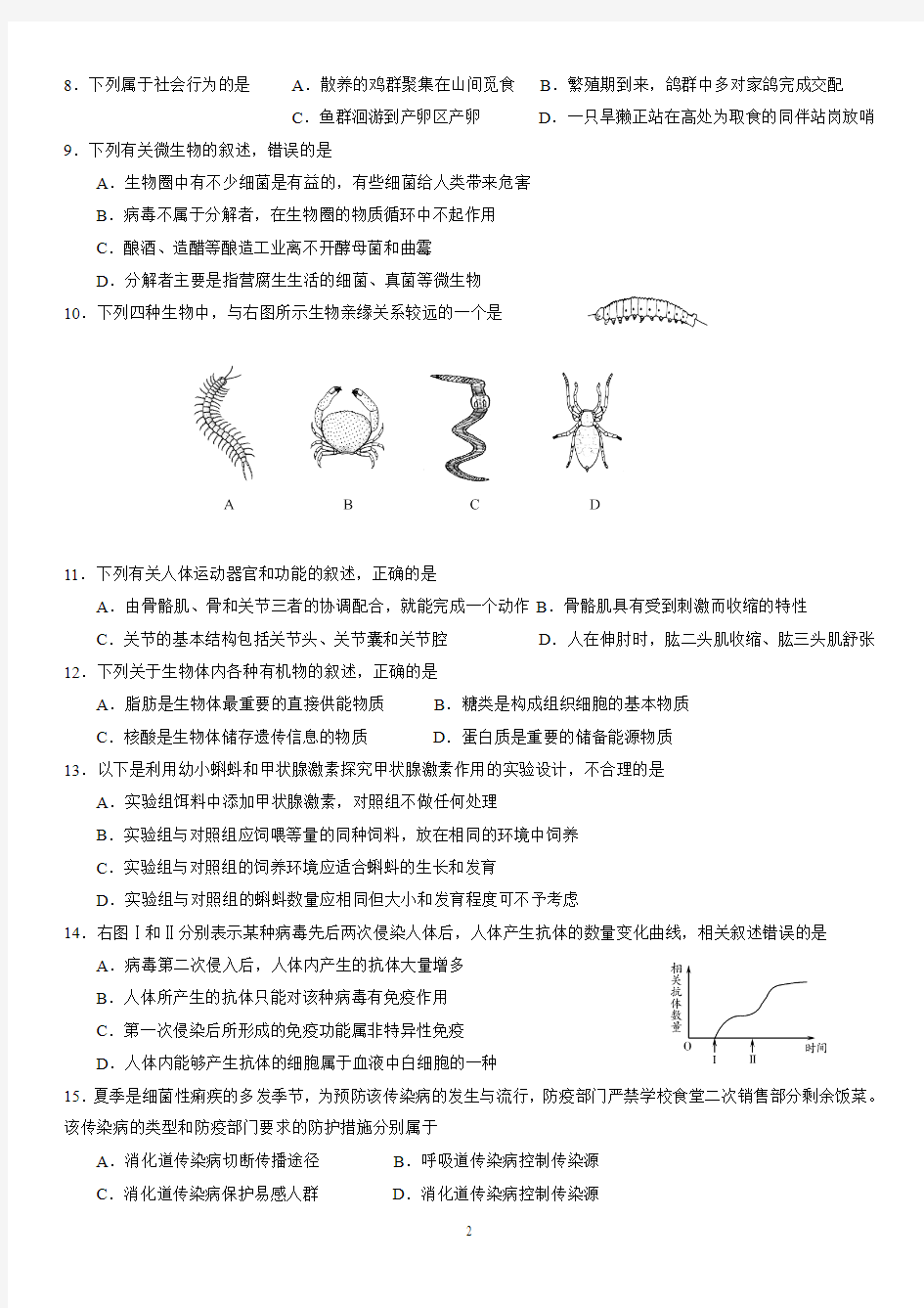 (已整理)2014初中潍坊生物学业水平考试题