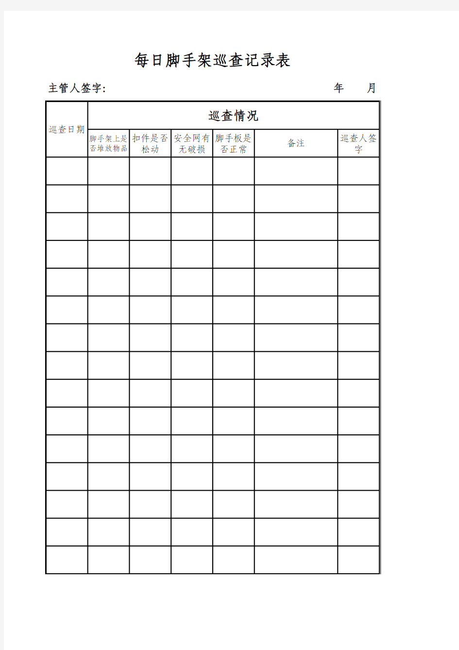 每日脚手架巡查记录表