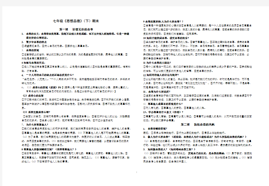 人教版思想品德七年级下册知识点总结