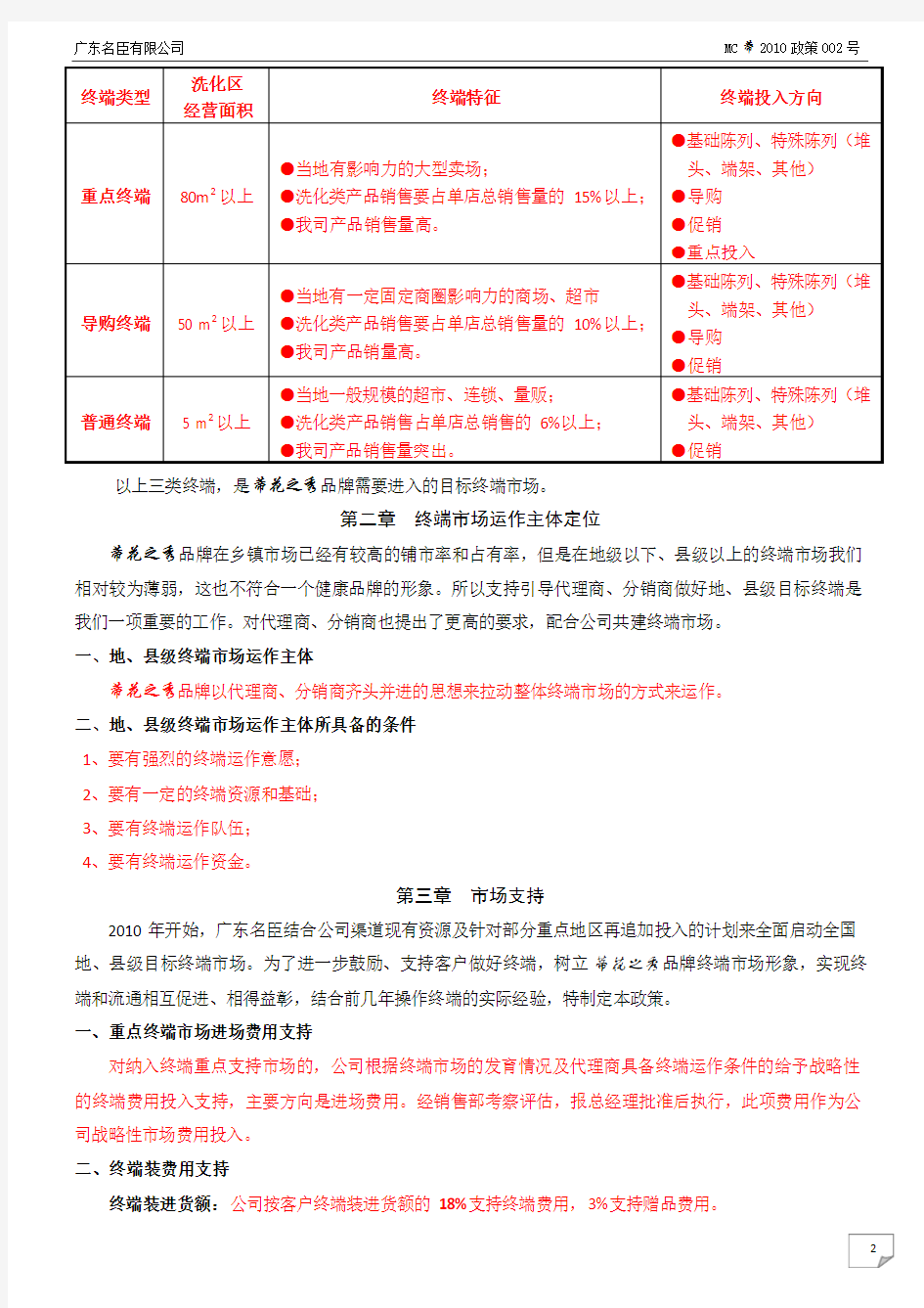 2010年度蒂花之秀品牌地、县级终端终端装运作指南