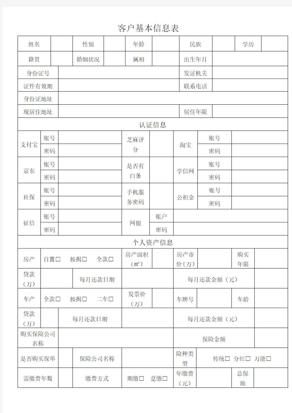 客户基本信息表