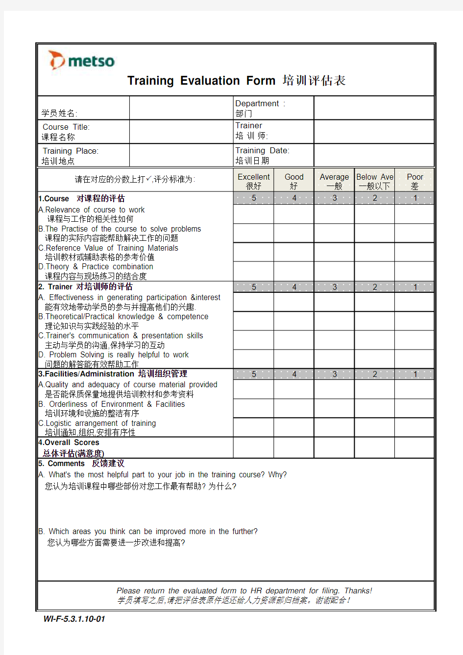 Training Evaluation Form培训评估表