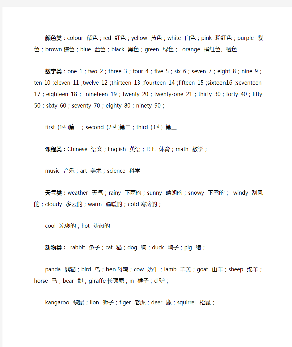 人教版小学英语词汇表