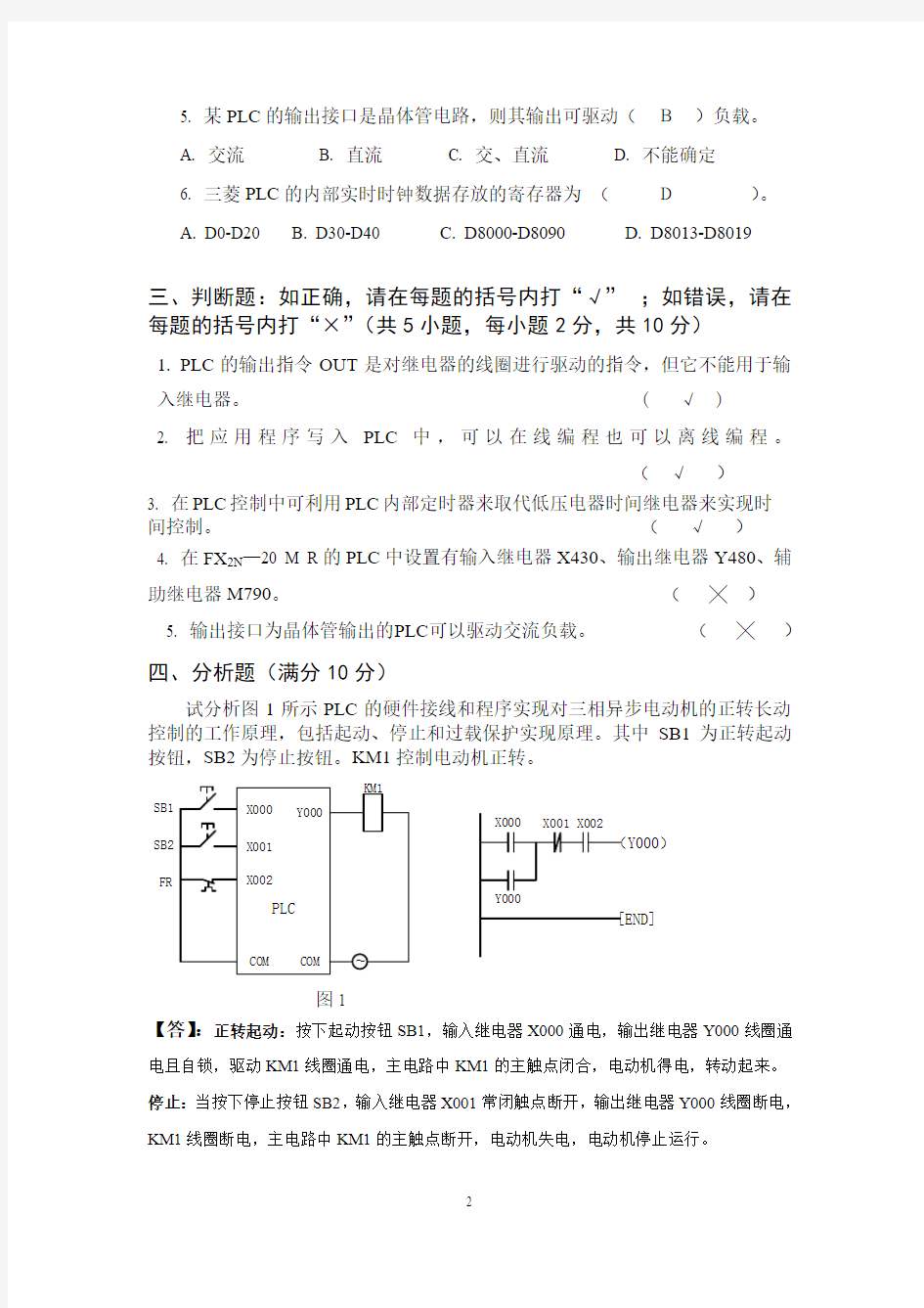 PLC原理及应用模拟试卷