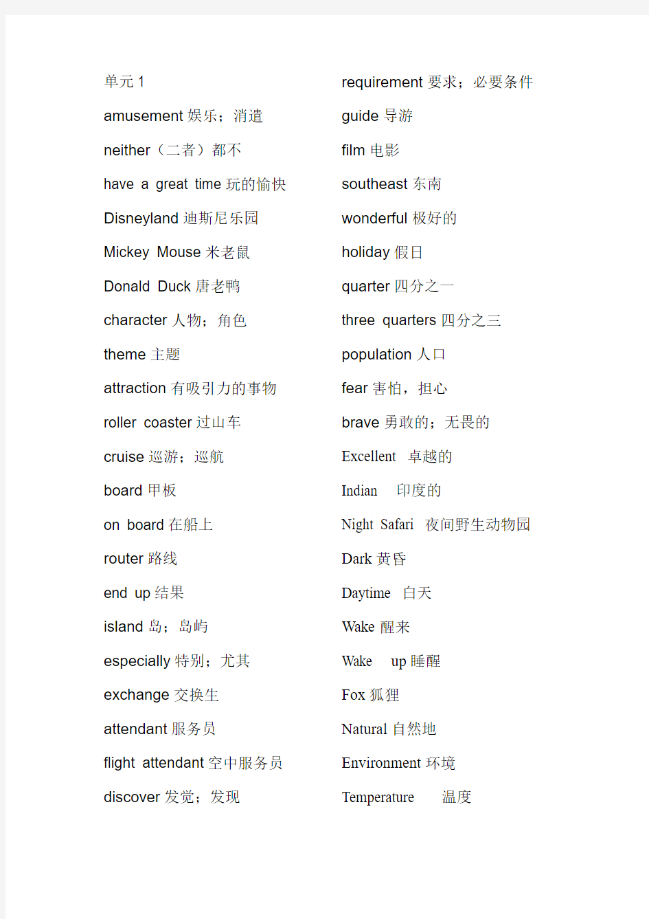 鲁教版初三英语下册1-4单元单词