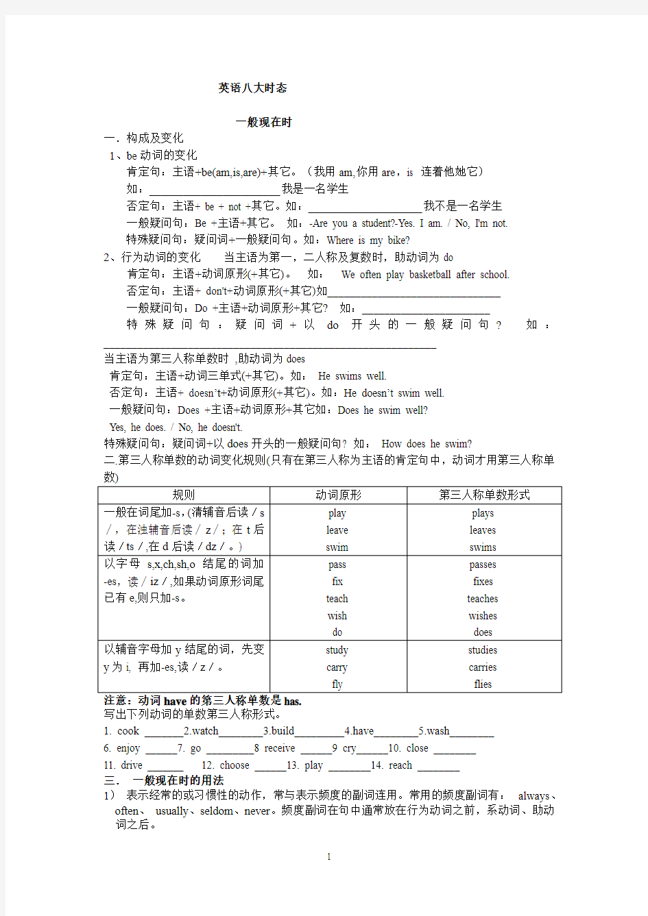 最实用的高中英语时态讲解与练习