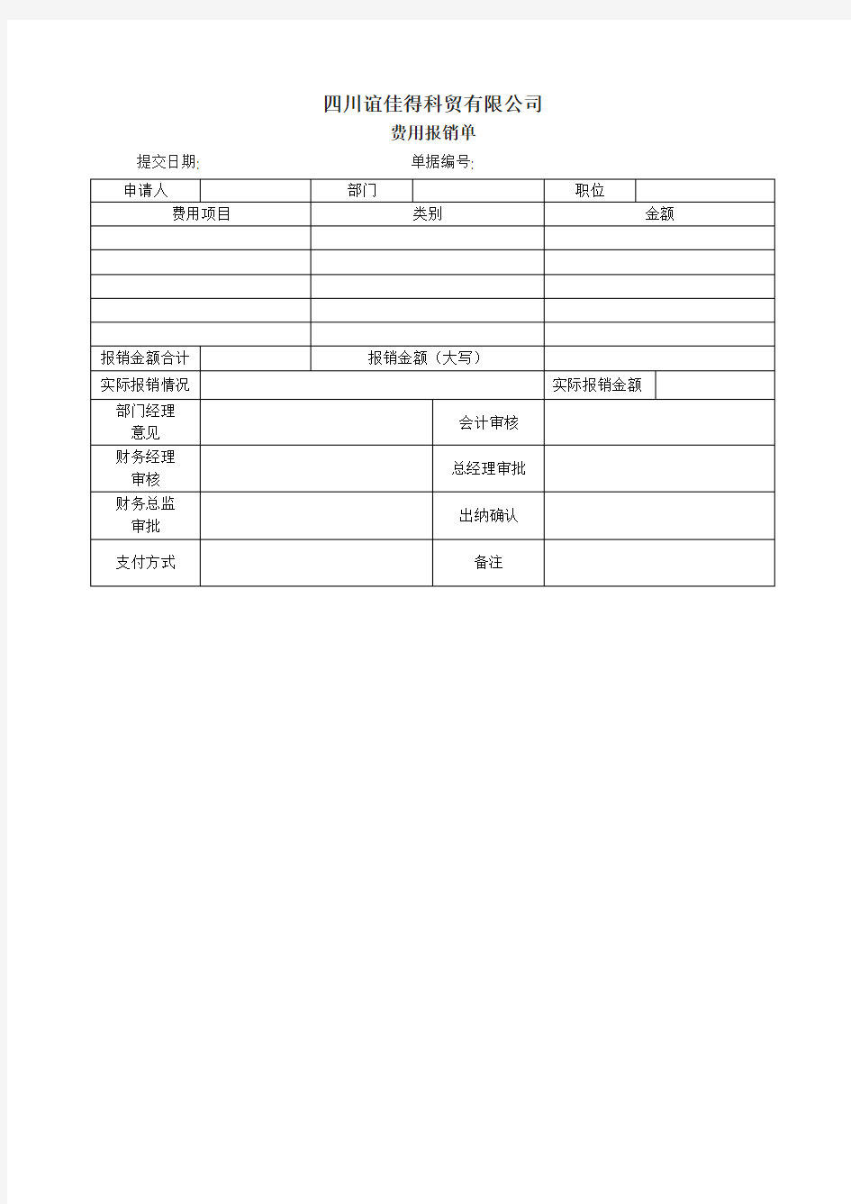 费用报销单打印模板