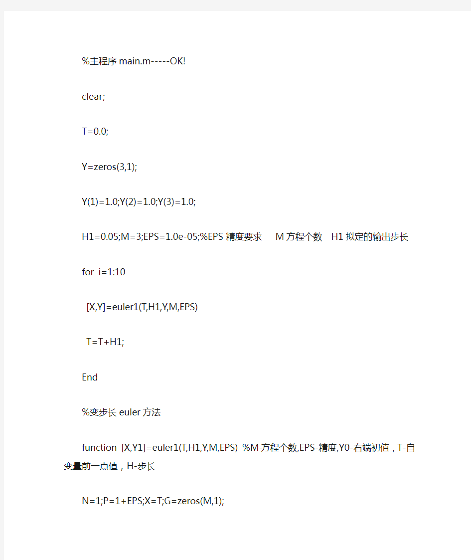 Euler法解微分方程-Matlab程序