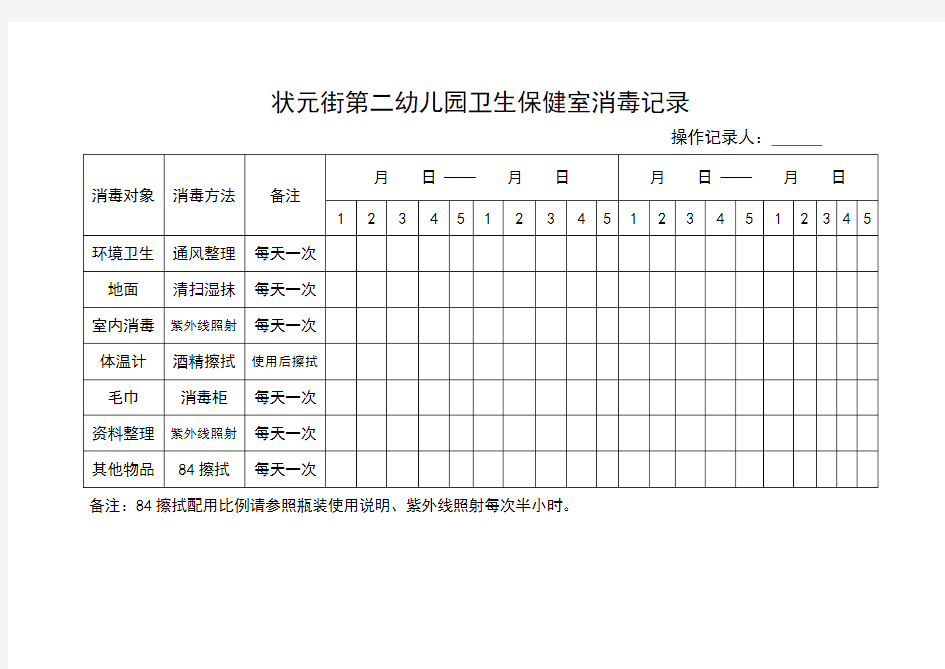 卫生保健室消毒记录